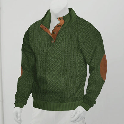 Herren Sweatshirt Strickmuster Leder Details Modern
