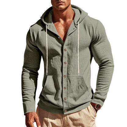 Herren Kapuzenjacke Mit Taschen Und Knöpfen Modern
