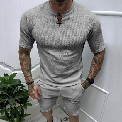 Herren Sportshirt Kurzarm Set Strukturdesign Modern
