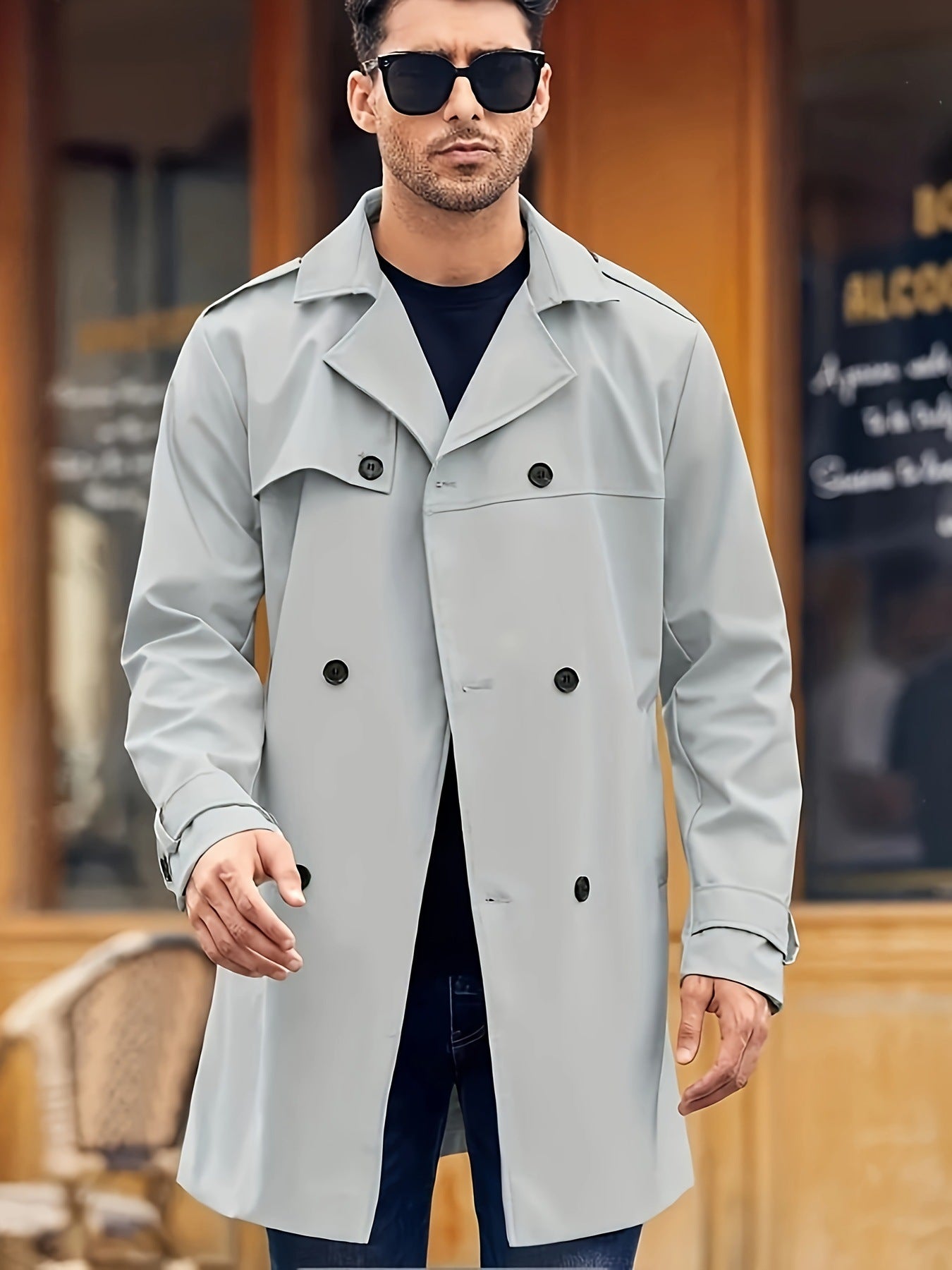 Herren Trenchcoat Eleganter Langmantel Mit Taschen