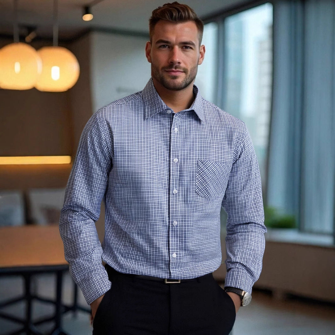 Herren Langarmhemd Kariert Klassisch mit Brusttasche