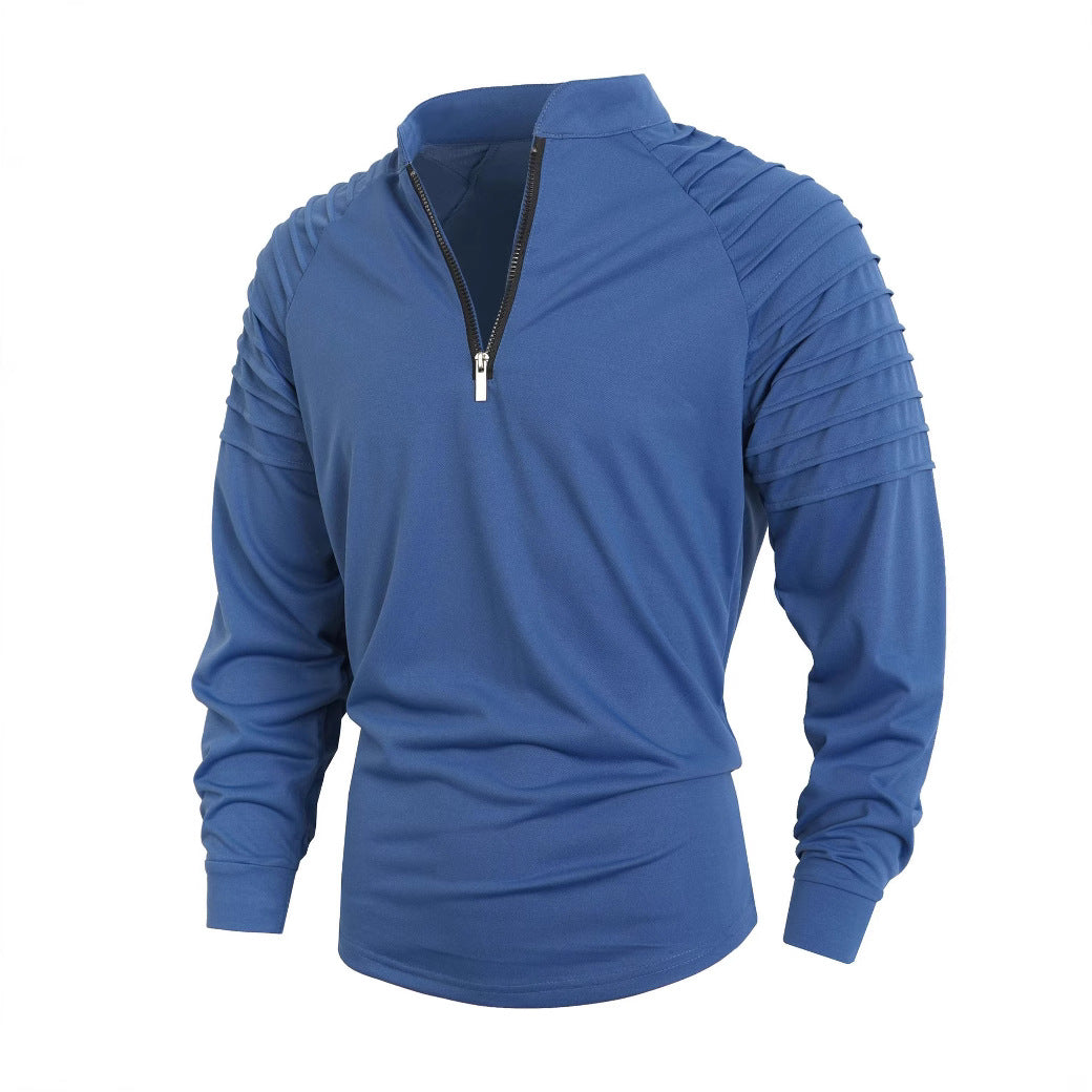 Herren Langarmshirt Stehkragen Reißverschluss Modern Berlin Style