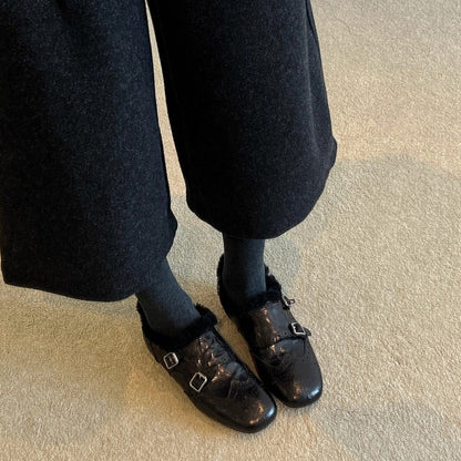 Damen Mokassins Weich Schnalle Lederschuhe Modern