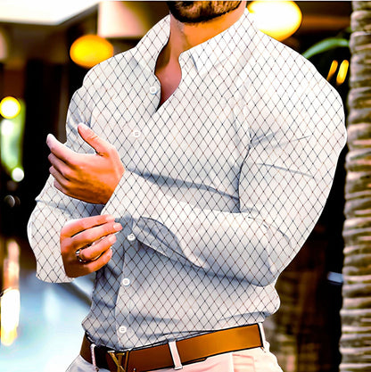 Herren Hemd Langarm Rautenmuster Modern Elegantes Design