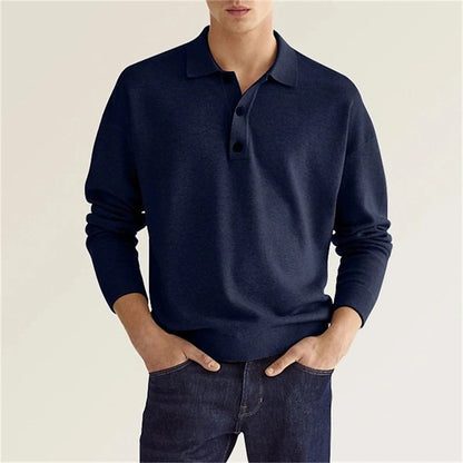 Herren Polohemd Langarm Modern mit Knopfleiste