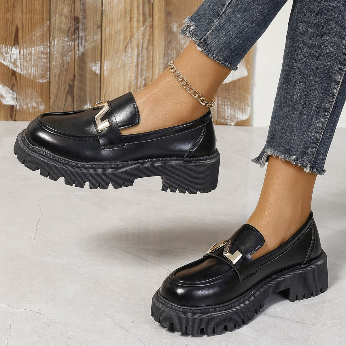 Damen Loafers Robust Schnalle Schuhe Modern - BerlinGlamour