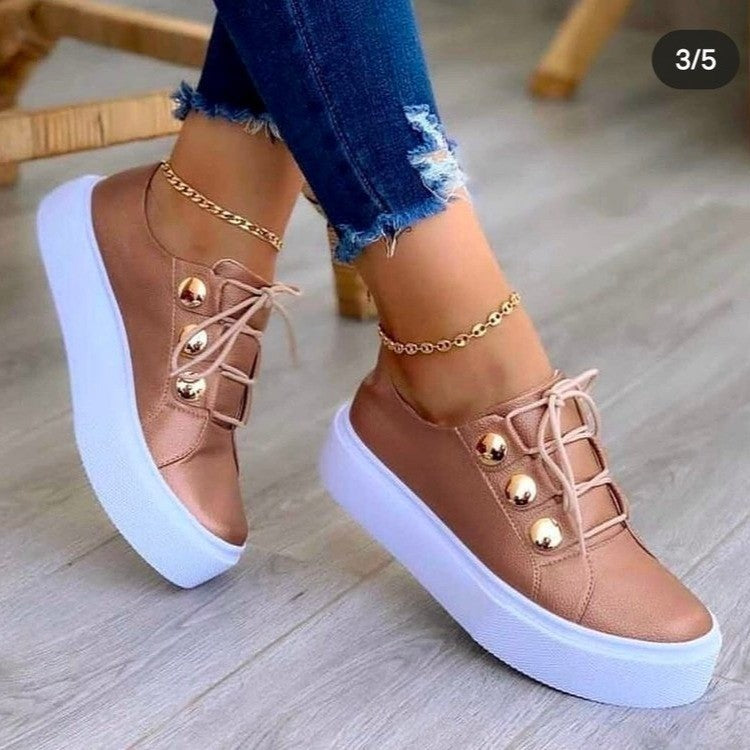 Damen Sneaker Elegant Gold Schnürsenkel Modisch