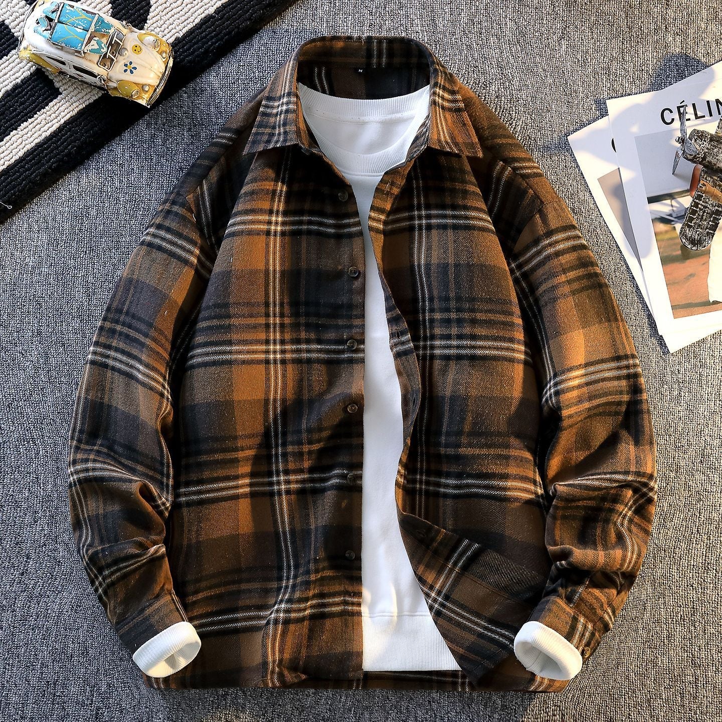 Herren Flanellhemd Karomuster Warm Modern