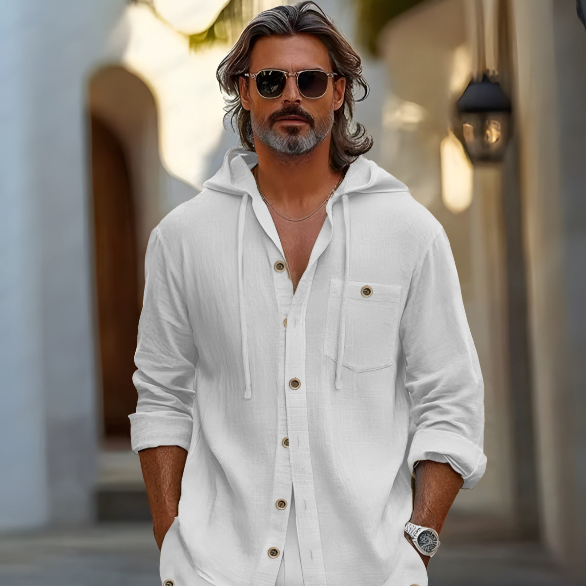 Herren Freizeit Outfit Hemd Shorts Set Sommer