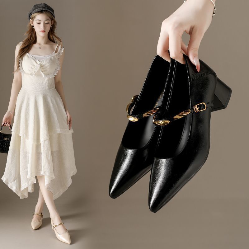 Elegante Damen Lederpumps mit Blockabsatz Schwarz - BerlinGlamour