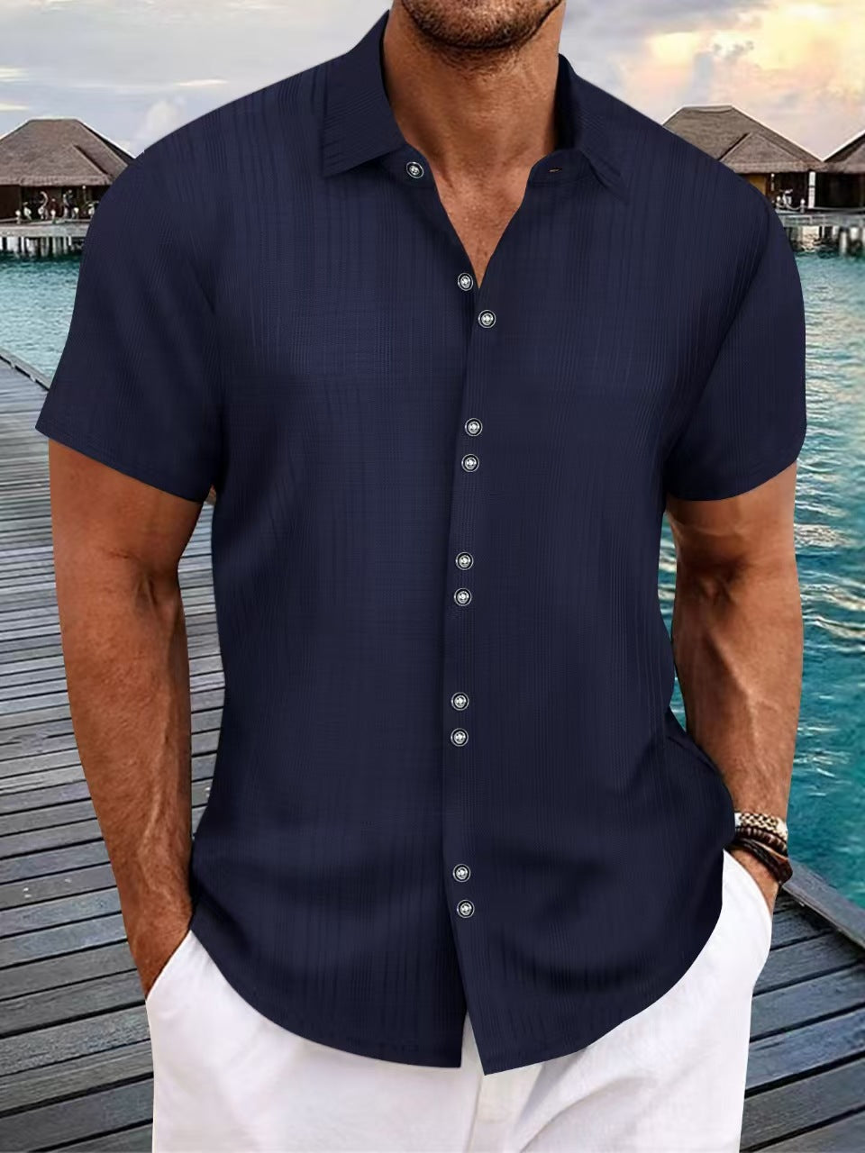 Herren Kurzarmhemd Elegantes Design Knopfleiste Modern