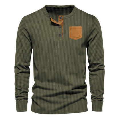 Herren Langarmshirt Bequem Rippstruktur Stehkragen Modern