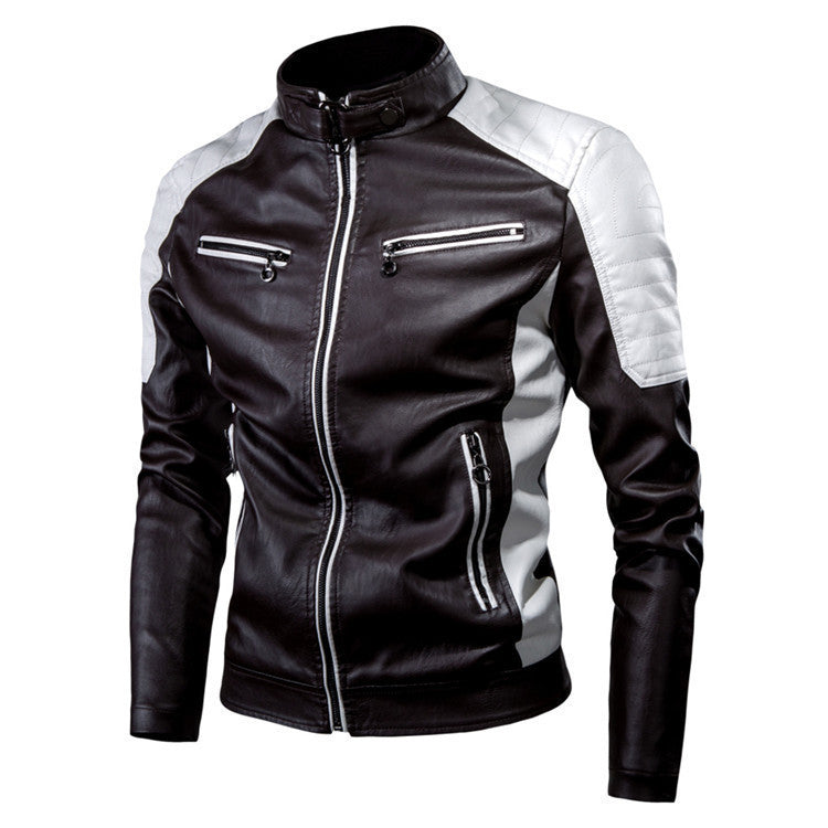 Lederjacke Herren Biker Style Steppdetails Reißverschluss - BerlinGlamour