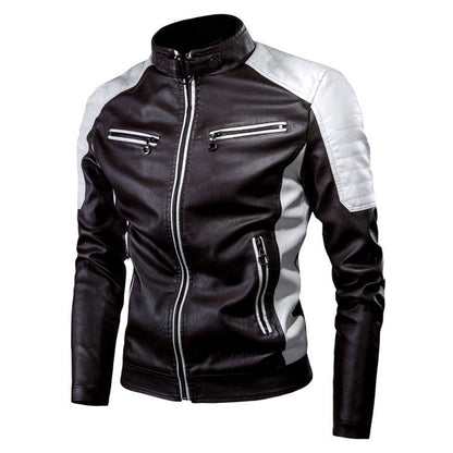Lederjacke Herren Biker Style Steppdetails Reißverschluss - BerlinGlamour