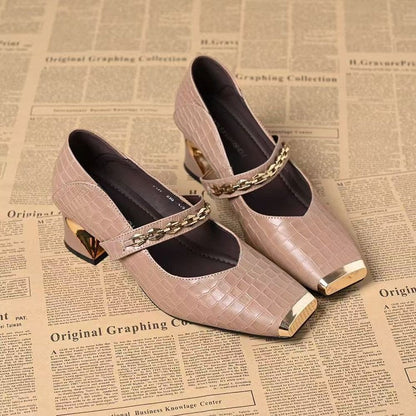 Damen Schuhe Blockabsatz Elegante Ketten Detail