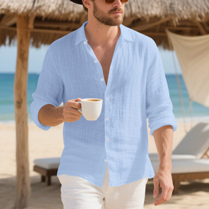 Herren Leinenhemd Casual Knopfleiste Sommerweiß