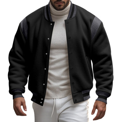 Herren Collegejacke Lässig Kontrast Ärmel Druckknöpfe Sportlich