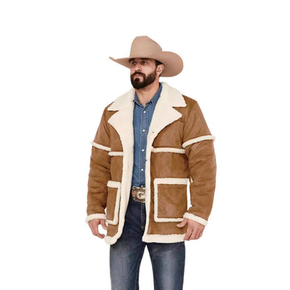 Herren Lederjacke Imitat Weich Lammfell Winter