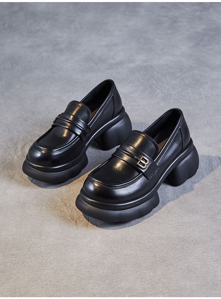 Damen Loafer Schuhe Plateau Schnalle Elegent Schwarz