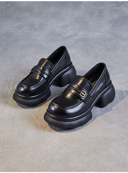 Damen Loafer Schuhe Plateau Schnalle Elegent Schwarz
