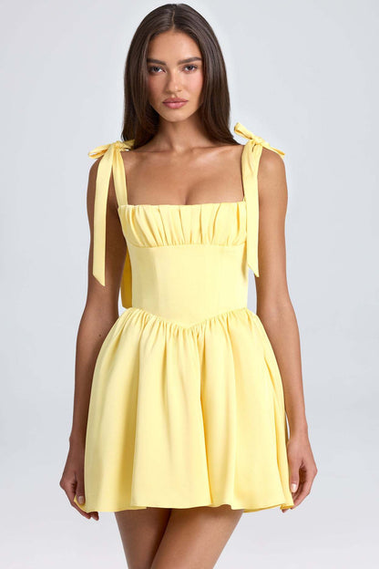 Damen Minikleid Elegantes Rüschenkleid Mit Schleife Kurz
