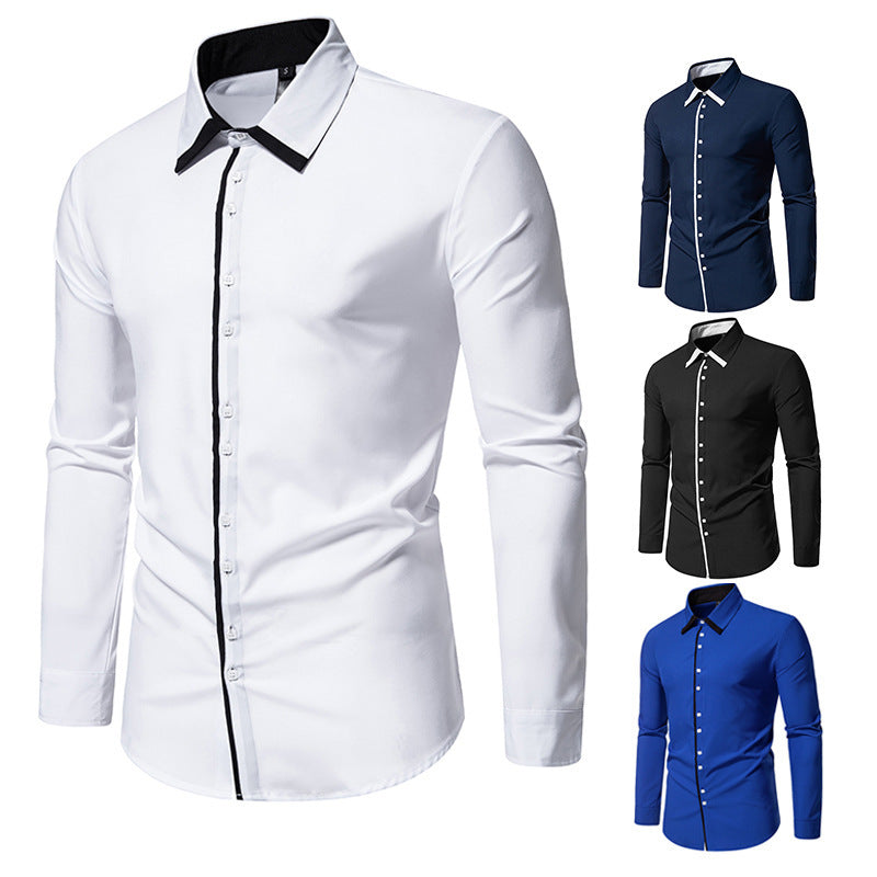 Herren Langarmhemd Elegant Mit Kontrastkragen Modern