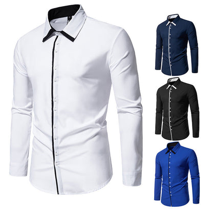 Herren Langarmhemd Elegant Mit Kontrastkragen Modern