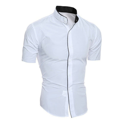 Herren Kurzarmhemd Modern Stehkragen Kontrastdetails