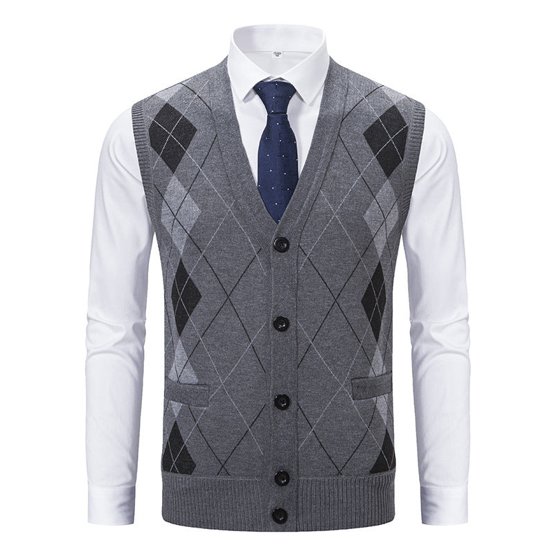 Herren Strickjacke Rautenmuster Elegante mit Taschen