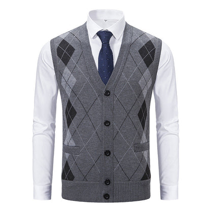 Herren Strickjacke Rautenmuster Elegante mit Taschen