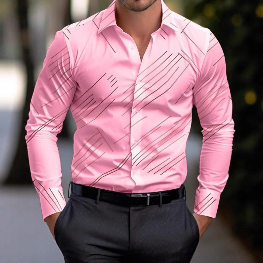 Herren Hemd Langarm Modernes Linienmuster SlimFit - BerlinGlamour
