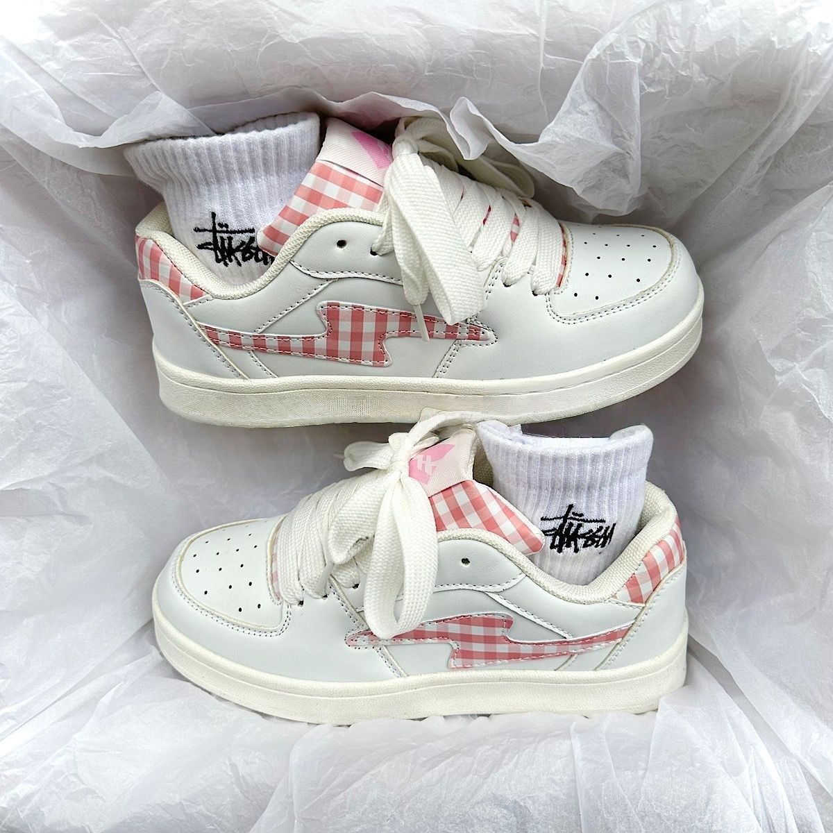 Damen Sneaker Karo Bequem Dämpfung Sport