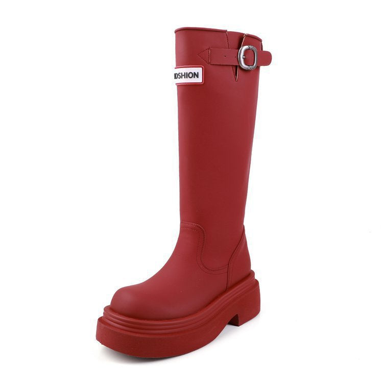 Damen Stiefel Hoch Plateau Modisch Komfortabel