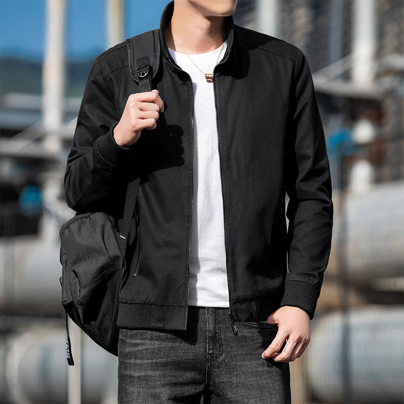 Herren Lederjacke Übergangsjacke Reißverschluss Stehkragen Modern