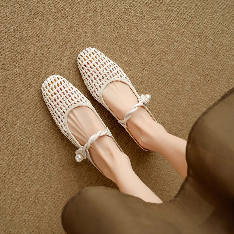 Ballerinas Damen Schuhe Netzdesign Elegantes Riemchen - BerlinGlamour