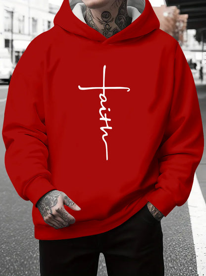 Herren Kapuzenpullover Grau Meliert mit Schriftzug