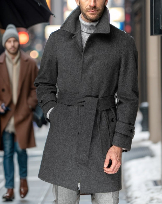Herren Trenchcoat Modern mit Gürtel und großen Taschen