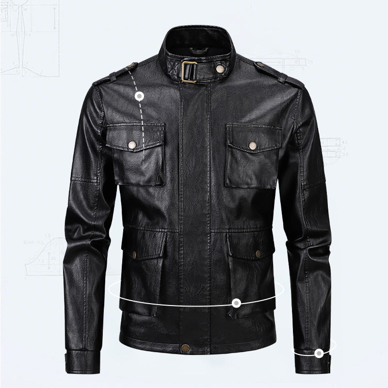 Lederjacke Herren Bikerjacke Schwarz Ledermantel