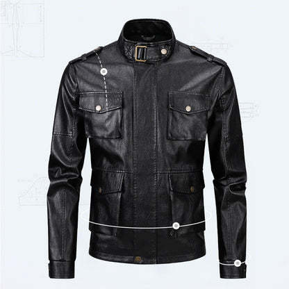 Lederjacke Herren Bikerjacke Schwarz Ledermantel