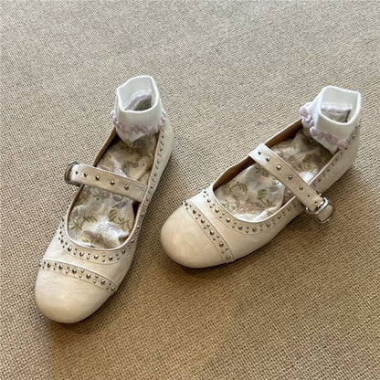 Damen Ballerinas Elegante Mary Jane Schuhe mit Nieten