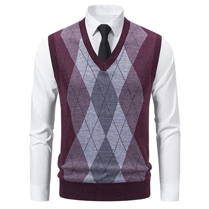 Herren Pullover V-Ausschnitt Strick mit Rautenmuster Elegant