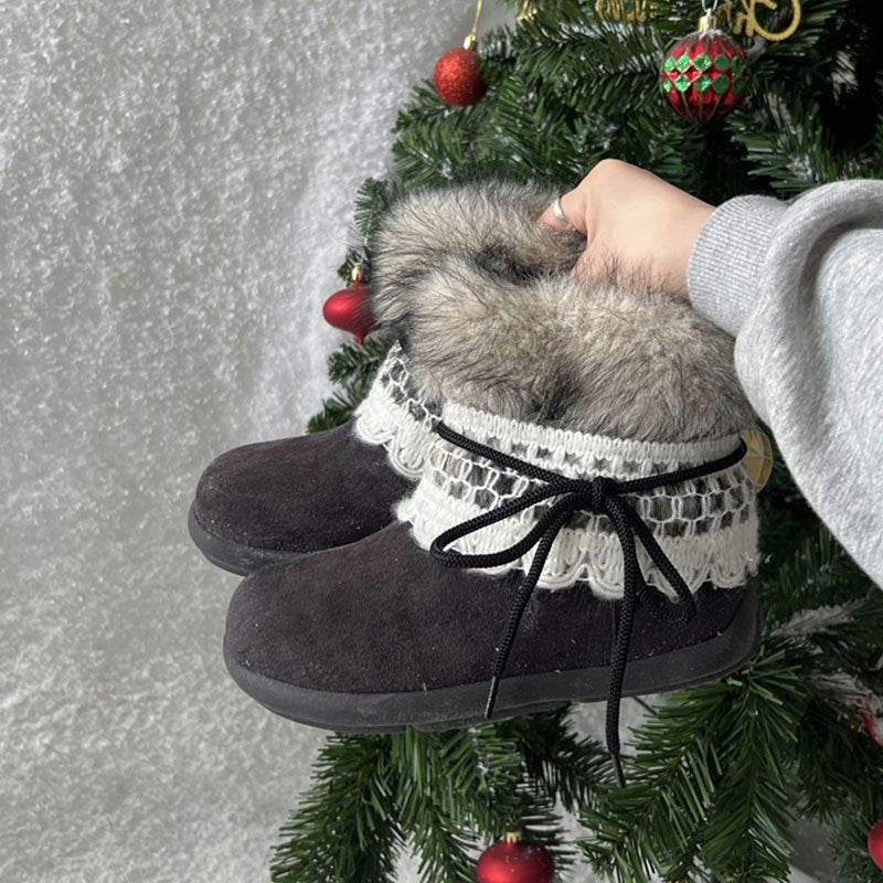 Damen Winterboots Flauschig Warm mit Fellkragen und Schnürsystem