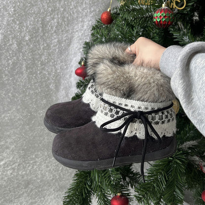 Damen Winterboots Flauschig Warm mit Fellkragen und Schnürsystem