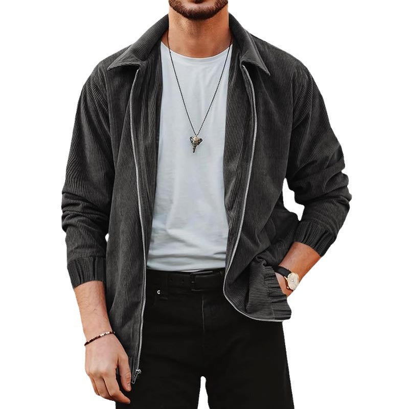 Herren Cordjacke Bequem Reißverschluss Lederoptik