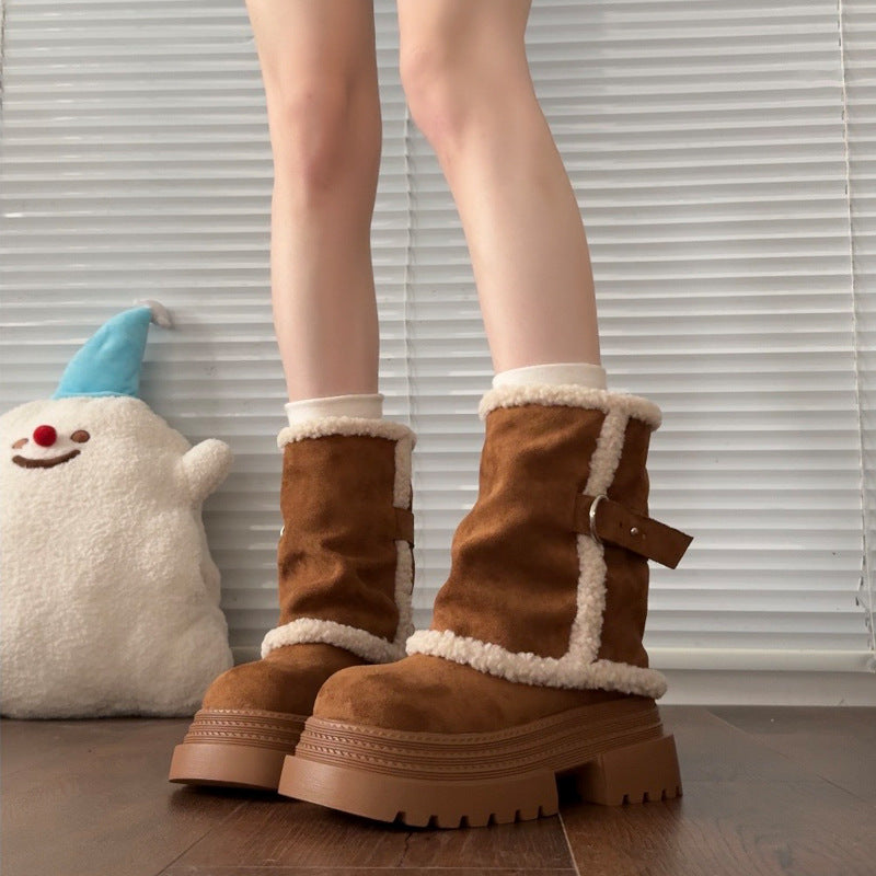 Damen Winterstiefel Kuschelig Warm mit Schnallen - BerlinGlamour