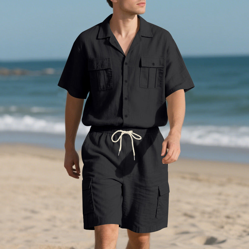 Herren Strandoutfit Kurzarmshirt Cargo Shorts Sommer
