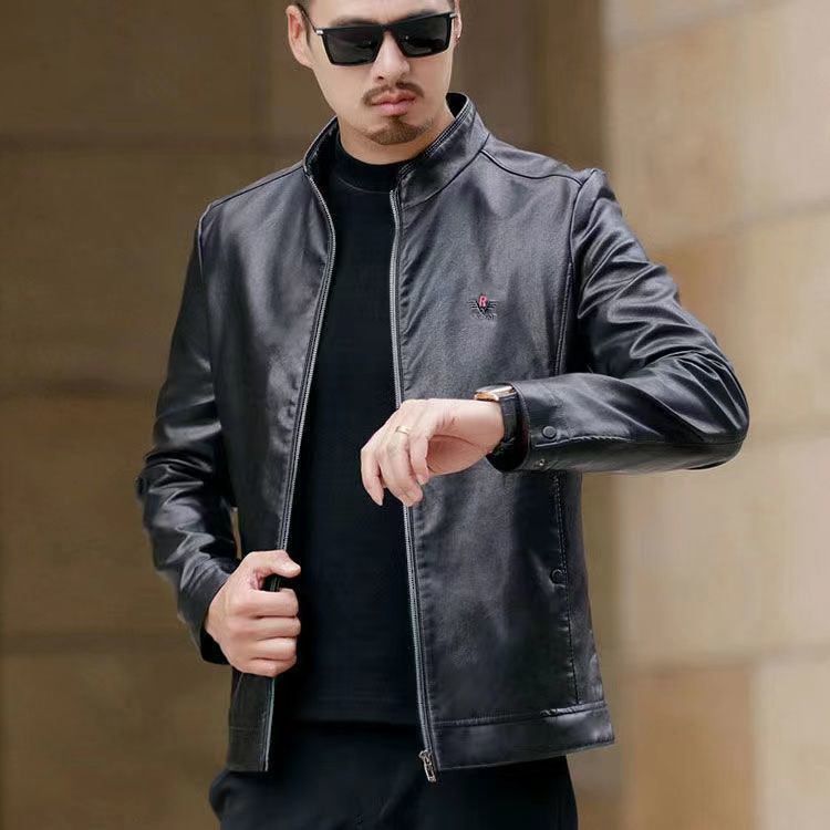 Herren Lederjacke Elegant Schwarz mit Kragen - BerlinGlamour
