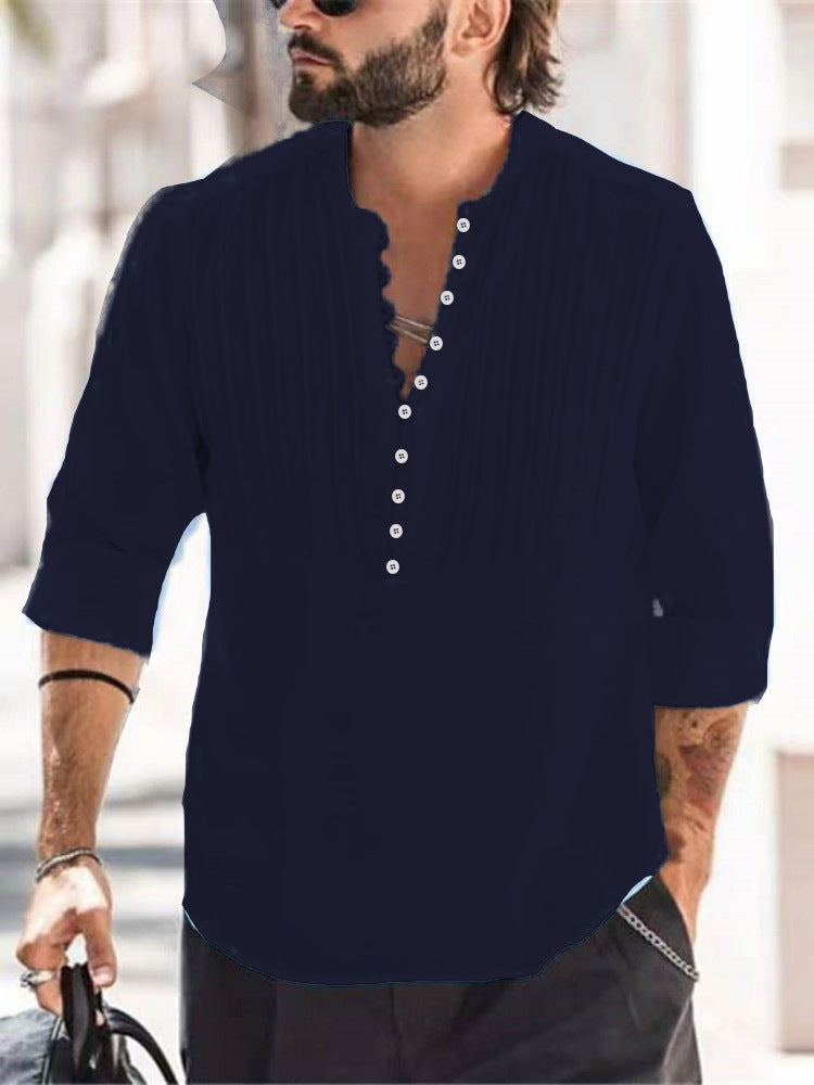 Herren Hemd Plissee Elegantes Button Down Design