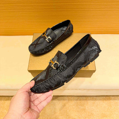 Herren Mokassin Schlangenleder Elegant Metallverschluss