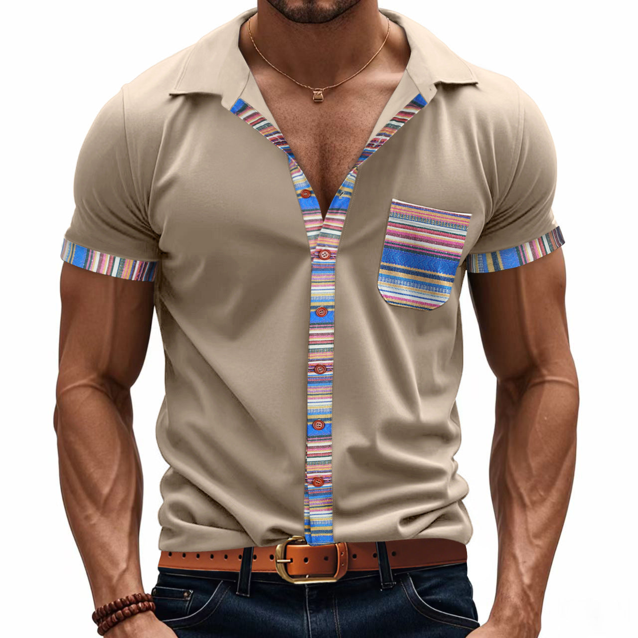 Herren Kurzarmhemd Bunt Modern Sommer
